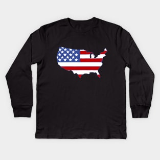 USA Map Flag Patriotic America Kids Long Sleeve T-Shirt